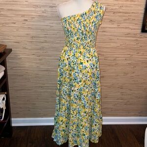 BTFBM small one shoulder bright floral dress yellow blue green white pink nwt!